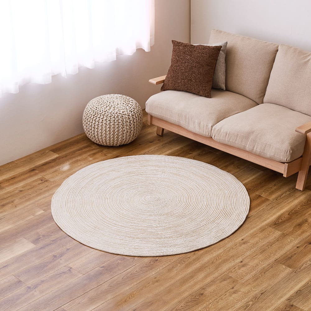 綿100%の編み込みラグ ブレイド BE/WH 140R メーカー直送 ▼返品・キャンセル不可【他商品との同時購入不可】