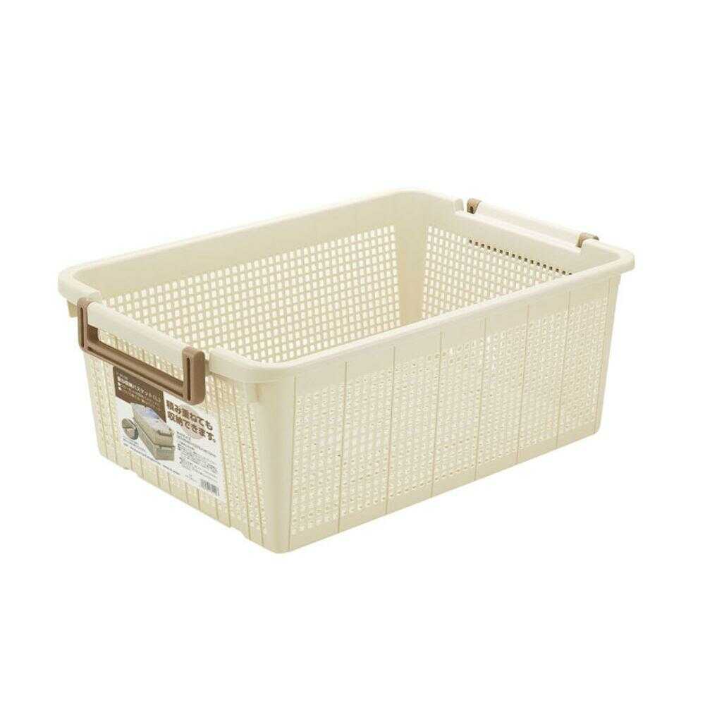 不動技研 重ね収納バスケット(L) アイボリー アイボリー 幅37.6×奥54×高21cm