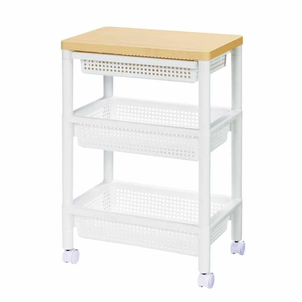 不動技研 ウッドテーブルワゴンWTW‐3HS ホワイト