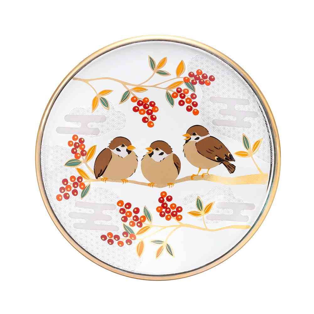 アデリア プレミアムニッポンテイスト 吉祥花鳥 丸皿 雀と南天