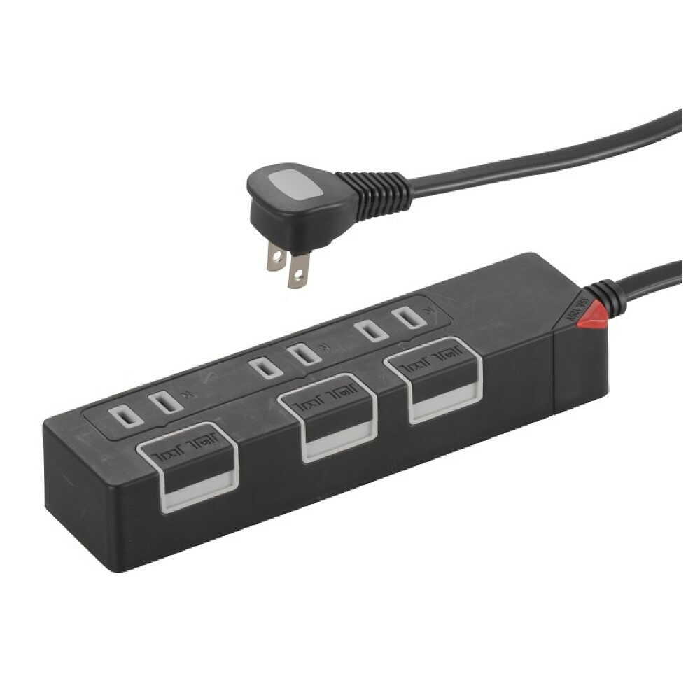 オーム電機 節電タップ 3個口 1.5m ブラック ブラック