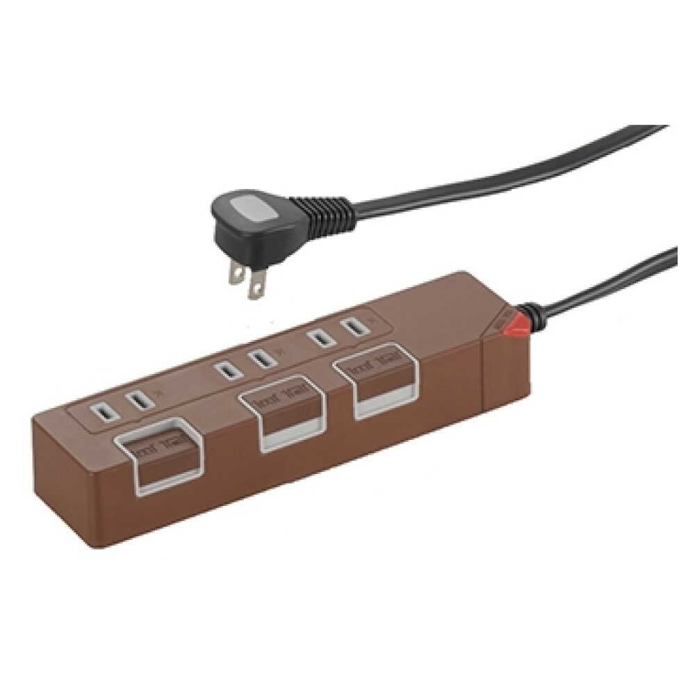 オーム電機 節電タップ 3個口 1.5m ブラウン ブラウン