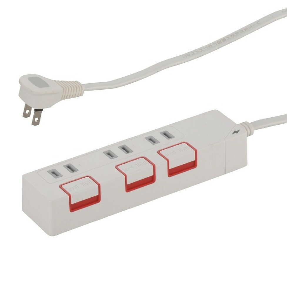 オーム電機 雷ガード節電タップ 3個口 1.5m ホワイト