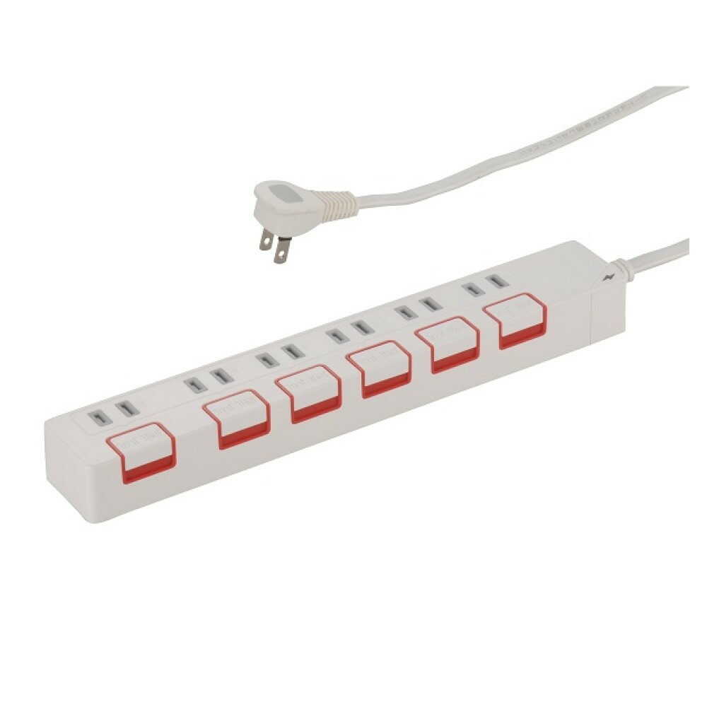 オーム電機 雷ガード節電タップ 6個口 1.5m ホワイト