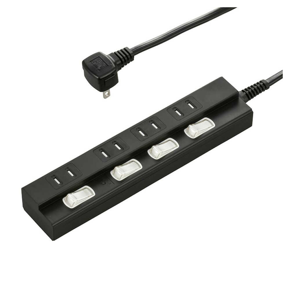 オーム電機 雷に強い節電タップ 4個口 3m ブラック