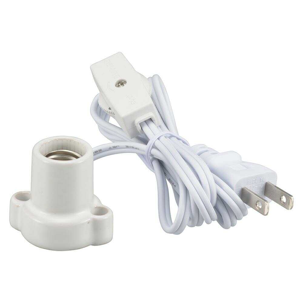 オーム電機 磁器レセップ E17 1.5mコード スイッチ付 1個 ホワイト