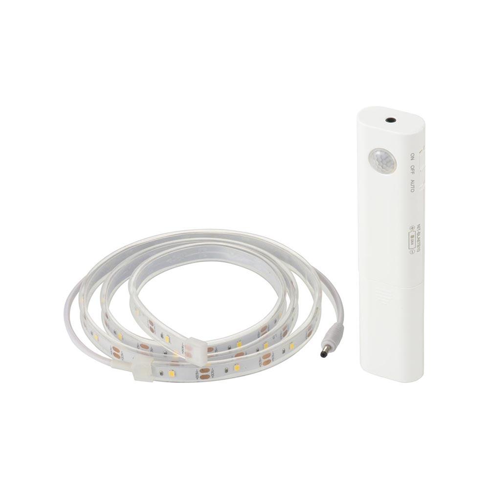 オーム電機 LEDテープライト 明暗人感 乾電池式 1m ホワイト
