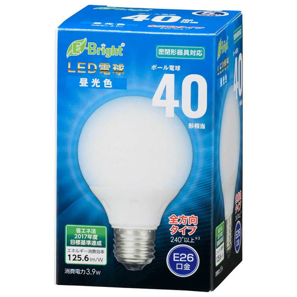 オーム電機 LED電球 ボール電球形 E26 40形相当 昼光色