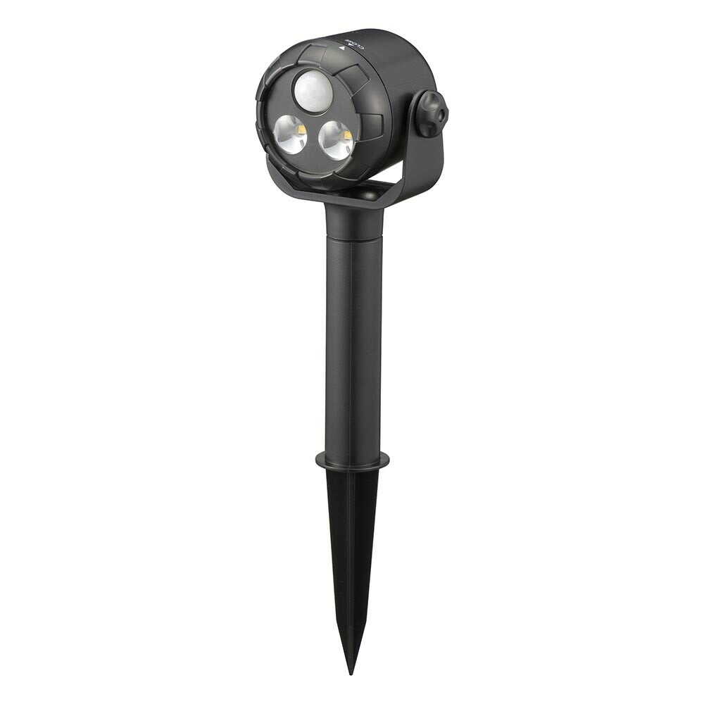 オーム電機 LED 土にさして使うセンサーライト 電池式 昼白色 ブラック