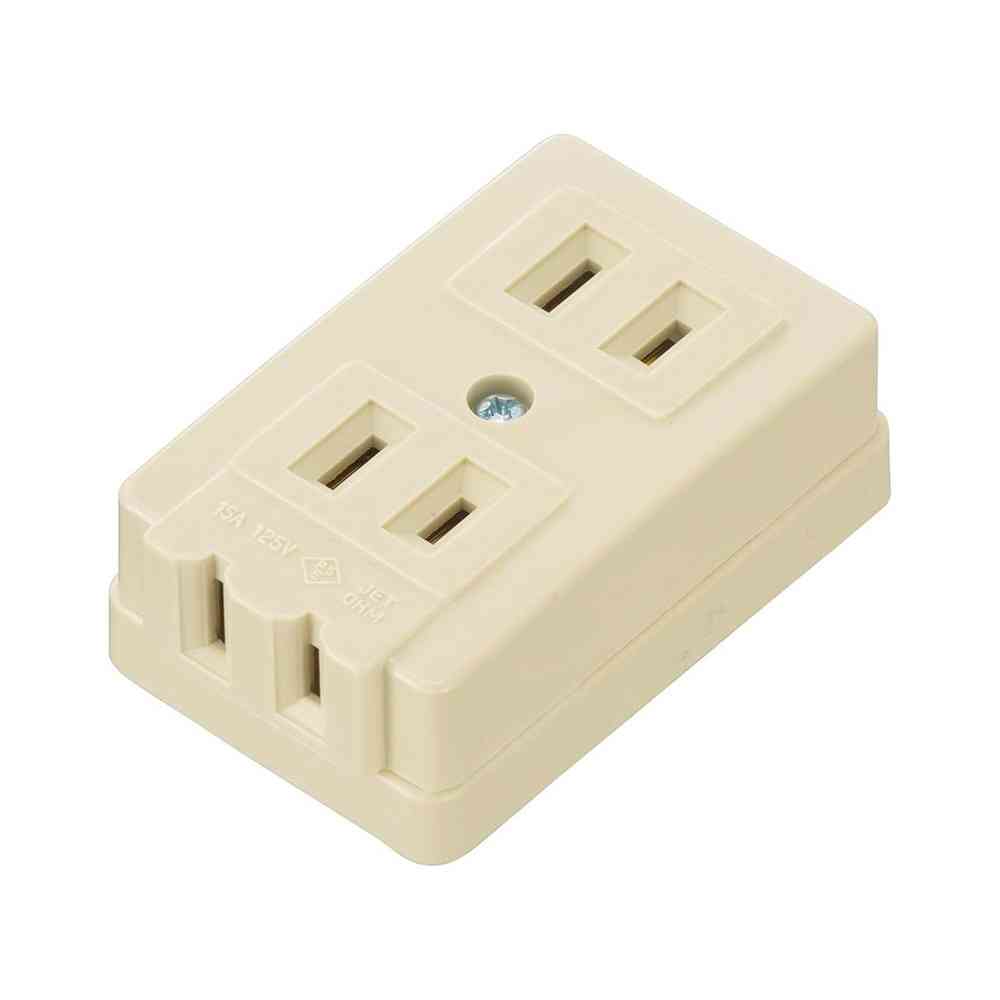 オーム電機 L型3口コンセント ベージュ