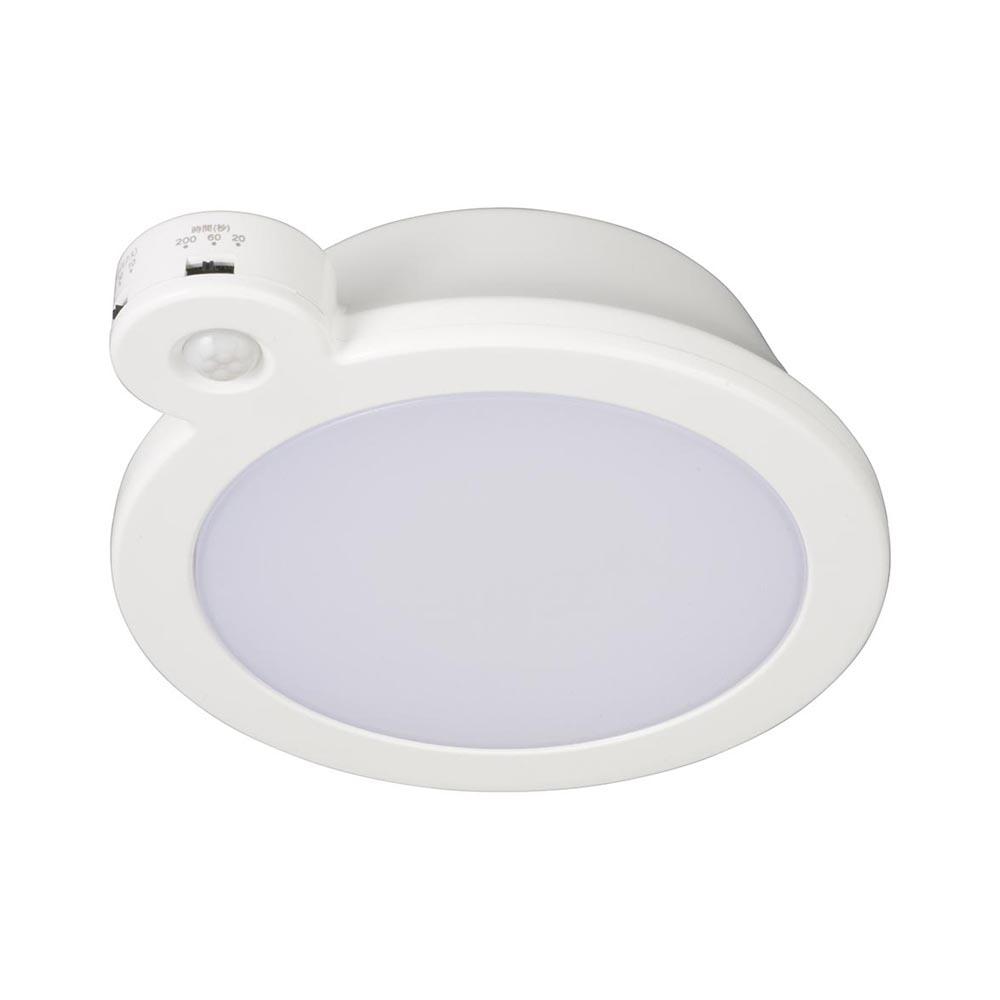オーム電機 LEDミニシーリングライト 60形電球色センサー付 ホワイト