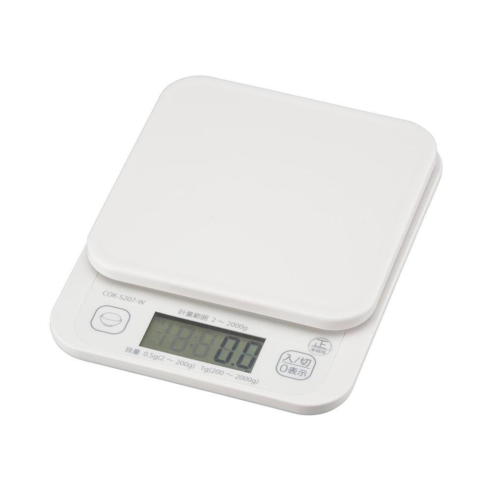 オーム電機 クッキングスケール 2KG計 ご飯カロリーボタン付 ホワイト