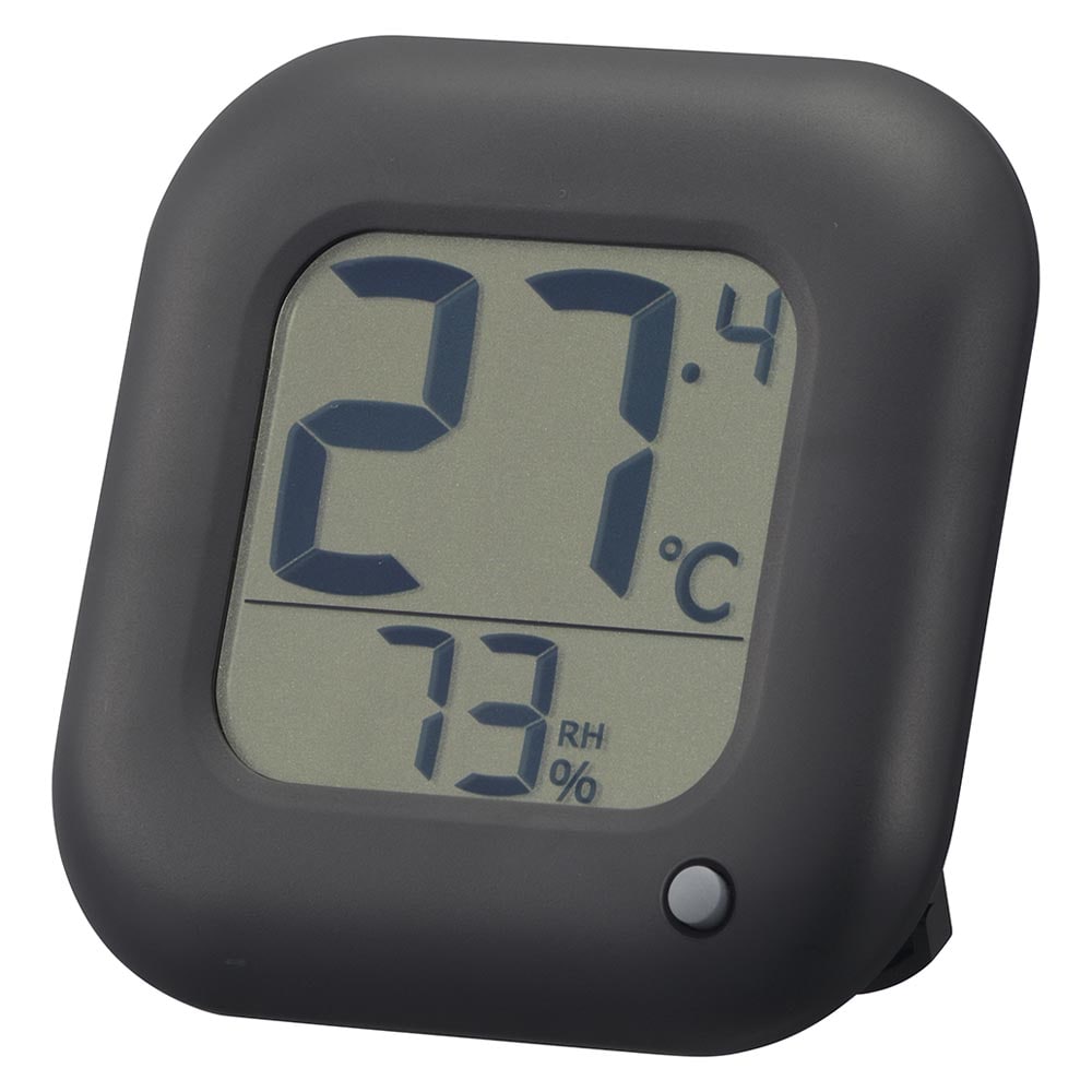 オーム電機 温度が見やすい温湿度計 ブラック 外形寸法:(約)幅110×高さ110×奥行21mm