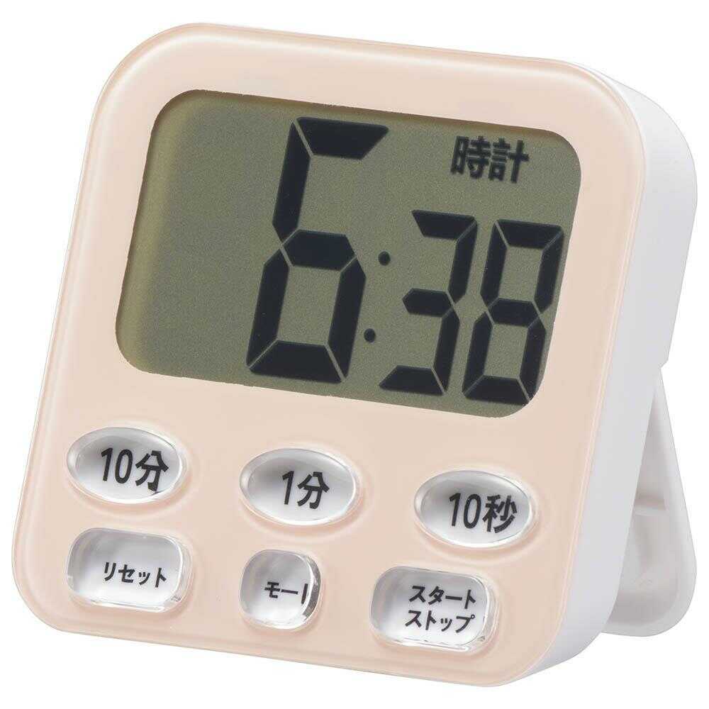 オーム電機 時計付き大画面デジタルタイマー 1個 ピンク