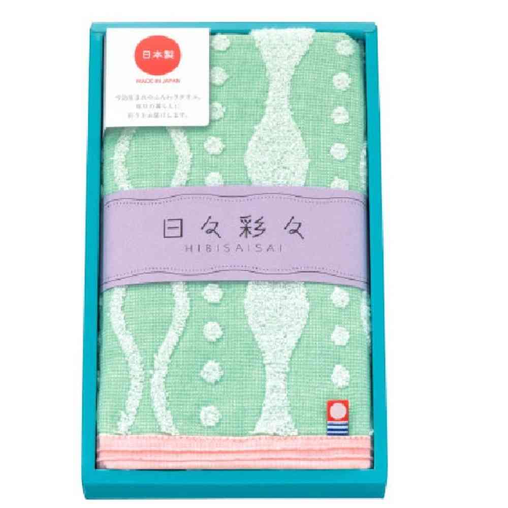 日繊商工 日々彩々 さんさん フェイスタオル グリーン 箱入り 1枚