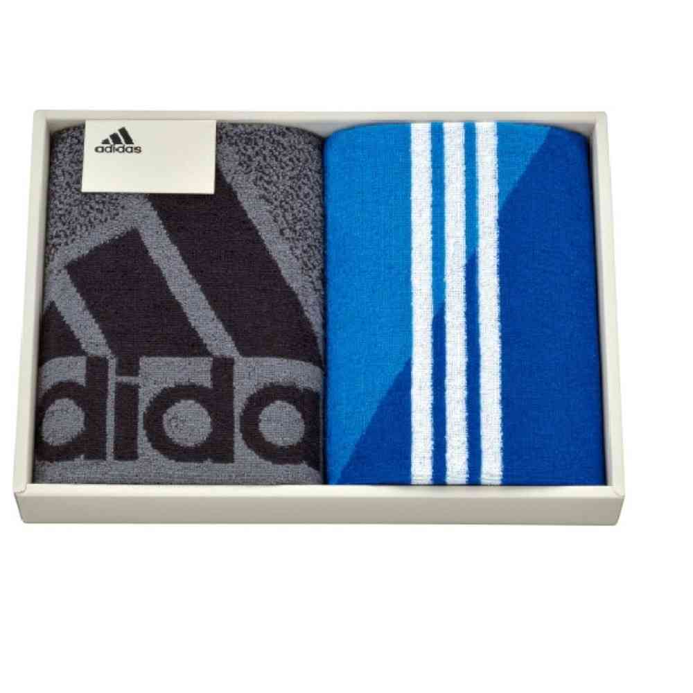 日繊商工 adidas コレクト フェイスタオルセット 箱入り フェイスタオル2枚 フェイスタオル/グレー×1、ブルー×1
