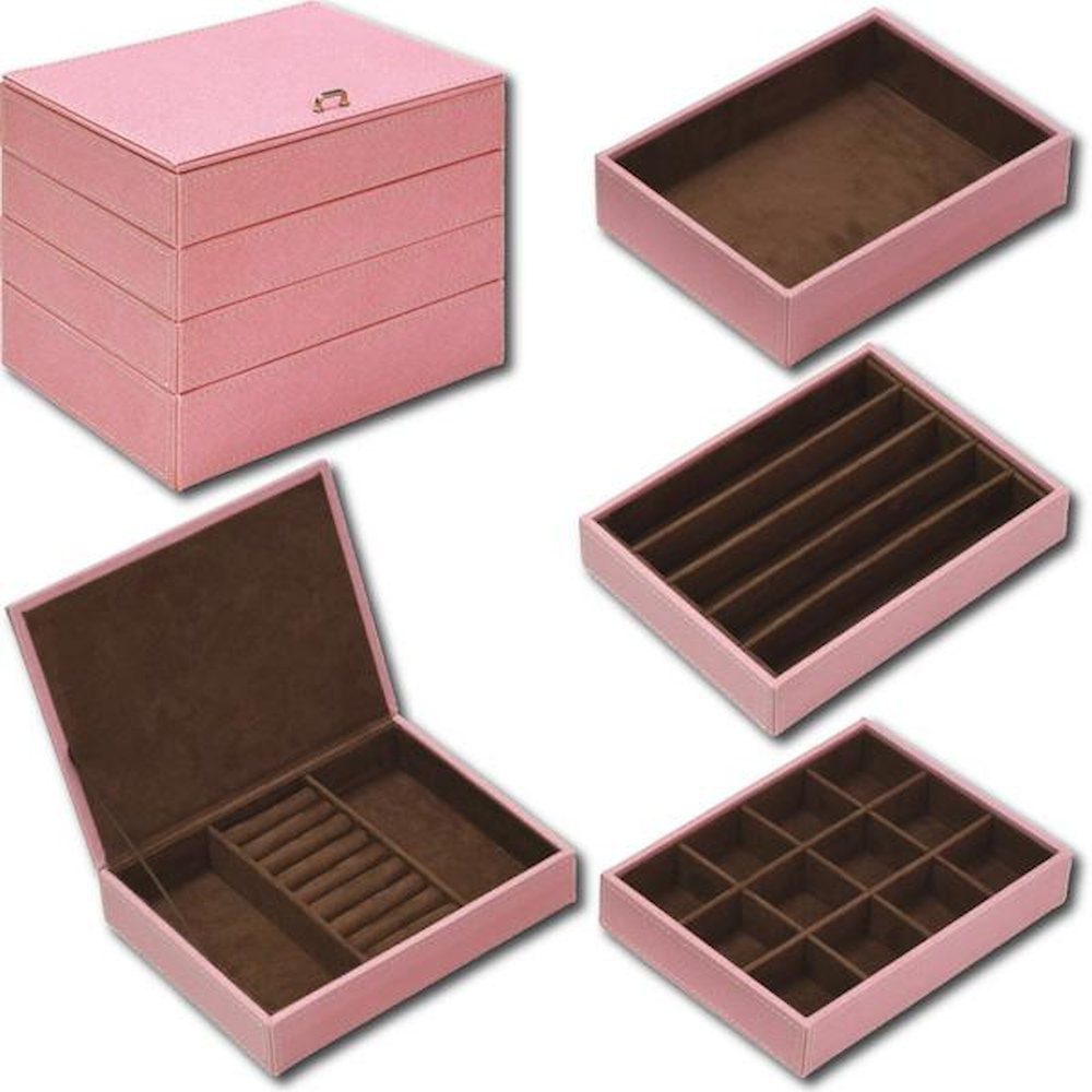 ユーパワー 4段ジュエリーボックス ピンク YB-05003 【直送品】 返品・キャンセル・他商品と同時購入は不可