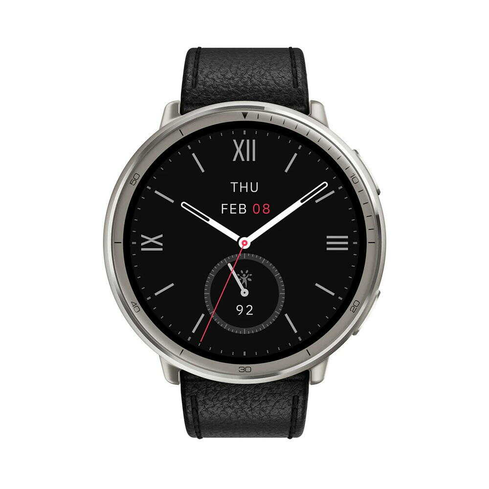 アースリボーン Amazfit Active 2 Round ブラックレザー 42.13g: サン 