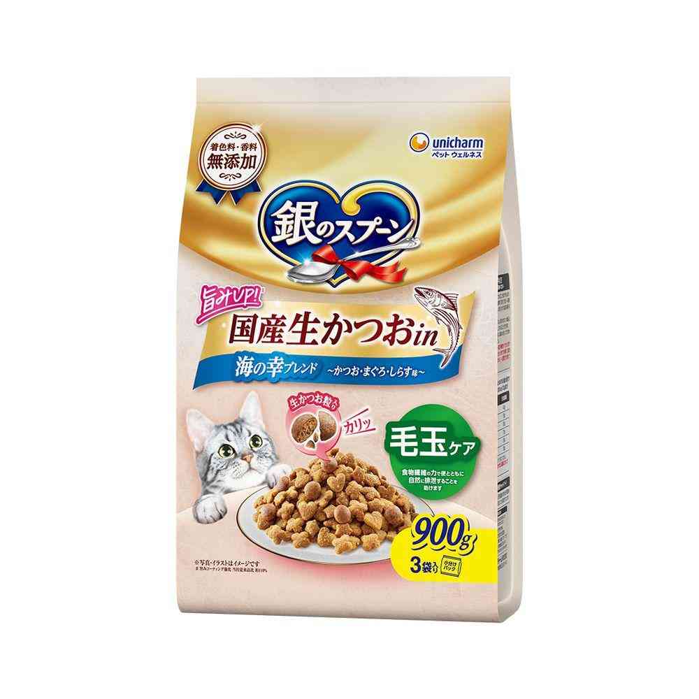 ユニ・チャーム 銀のスプーン 国産生かつおin 毛玉ケア 海の幸ブレンド かつお・まぐろ・しらす味 900g