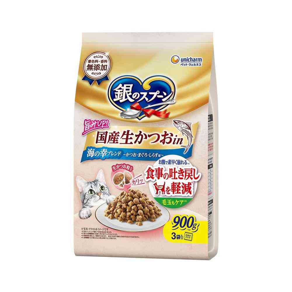 ユニ・チャーム 銀のスプーン 国産生かつおin 食事の吐き戻し軽減フード 海の幸ブレンド かつお・まぐろ・しらす味 900g