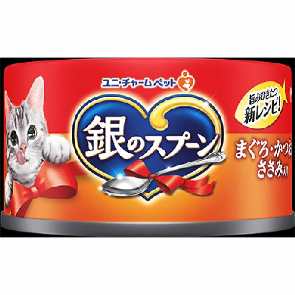 ユニ・チャーム 銀のスプーン缶 まぐろ・かつおにささみ入り 70g