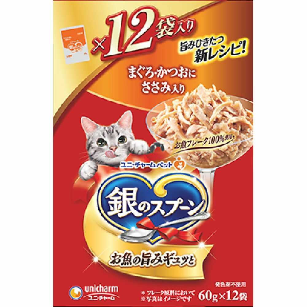 ユニ・チャーム 銀のスプーンパウチまぐろ・かつおにささみ入り 720g