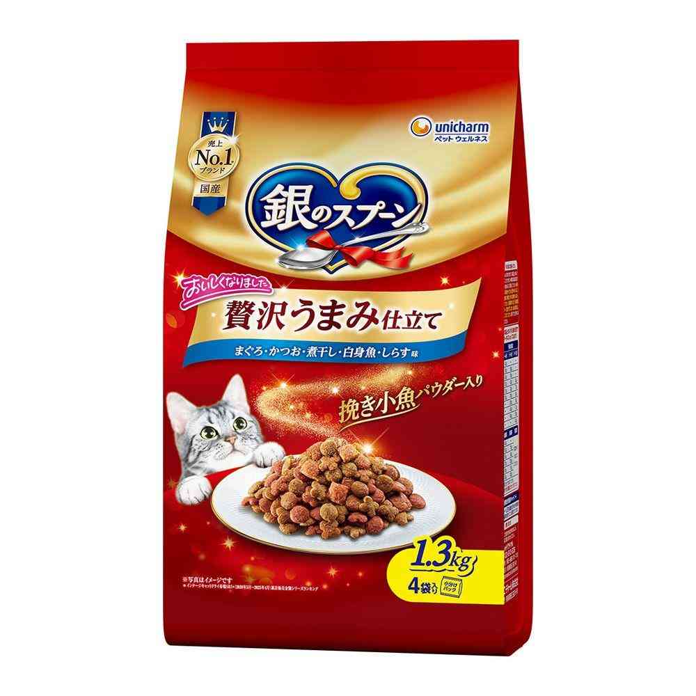 ユニ・チャーム 銀のスプーン 贅沢うまみ仕立て まぐろ・かつお・煮干し・白身魚・しらす味 1.3kg