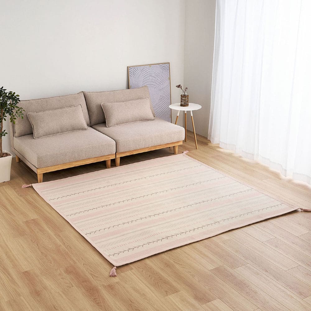 インド綿ラグ キラナ ピンク約185×185cm 【直送品】 返品・キャンセル・他商品と同時購入は不可