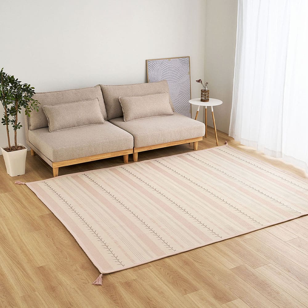 インド綿ラグ キラナ ピンク約185×240cm 【直送品】 返品・キャンセル・他商品と同時購入は不可