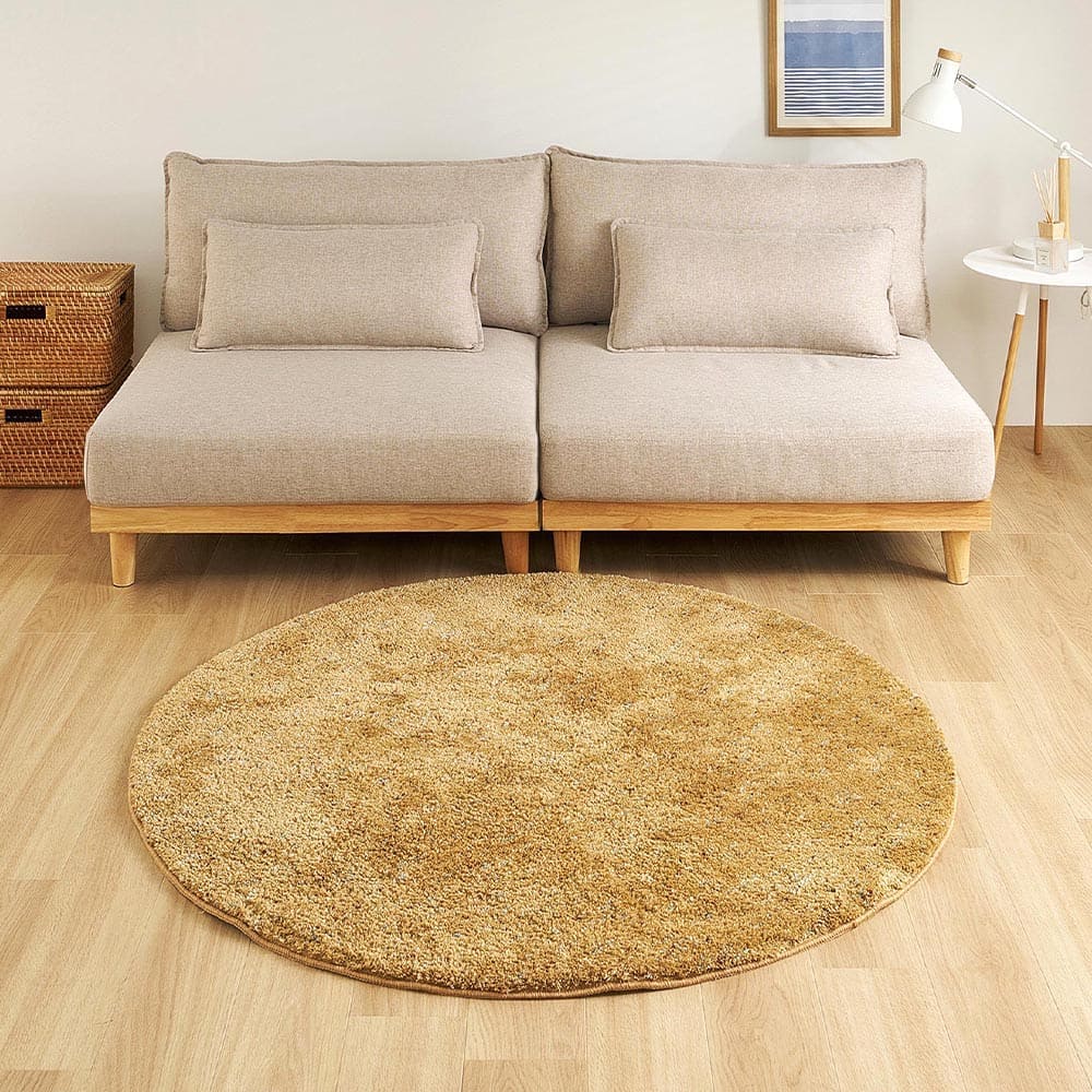 ミックスシャギーラグリーヴァ 約130cm 円形マスタード 【直送品】 返品・キャンセル・他商品と同時購入は不可