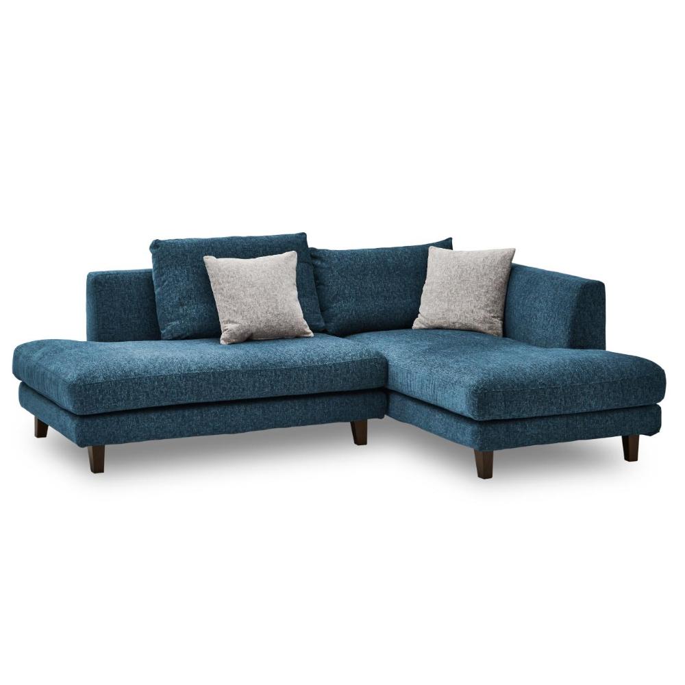 左カウチソファ レイモンズ ブラウン脚タイプ ブルー メーカー直送 ▼返品・キャンセル不可【他商品との同時購入不可】