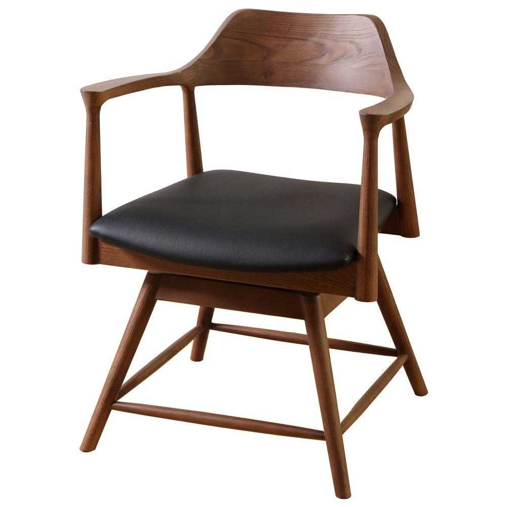 ダイニングチェア ロジャー 回転式 ウォールナット 合皮座面ブラック メーカー直送 ▼返品・キャンセル不可【他商品との同時購入不可