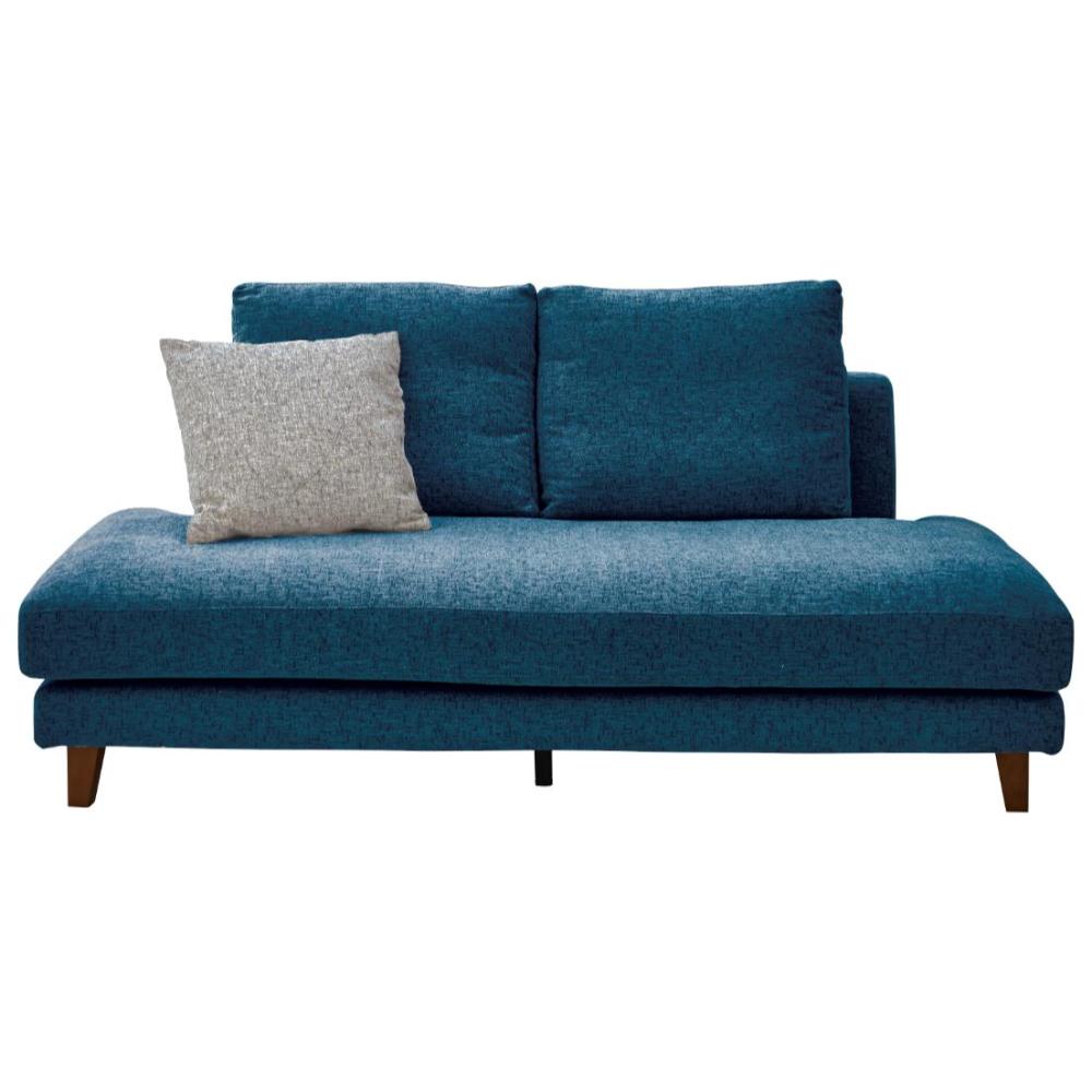 3人掛け肘無しソファ レイモンズ ブラウン脚タイプ ブルー メーカー直送 ▼返品・キャンセル不可【他商品との同時購入不可】