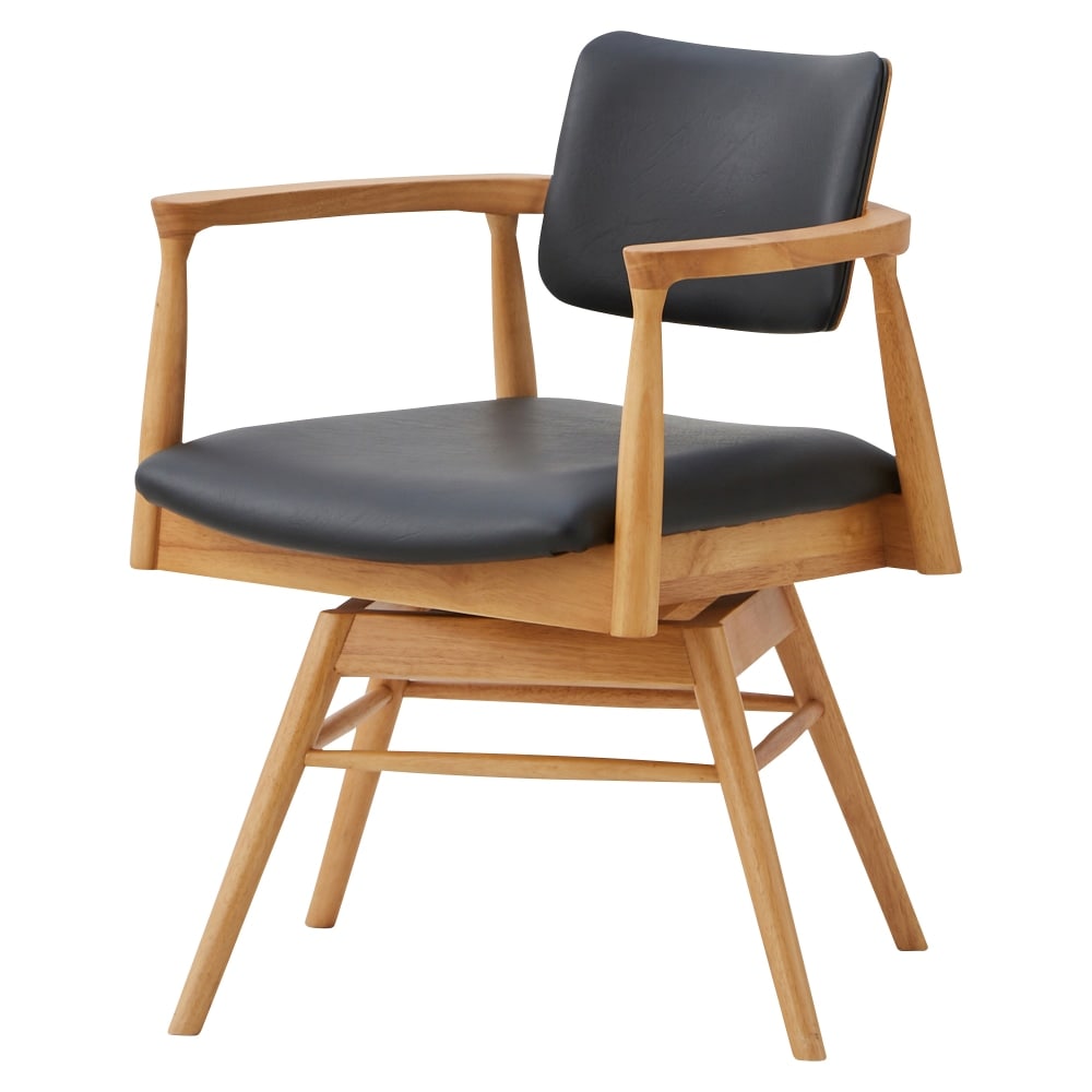 ダイニングチェア カストロ 回転式 ナチュラル 合成皮革 座面ブラック 【直送品】 返品・キャンセル・他商品と同時購入は不可