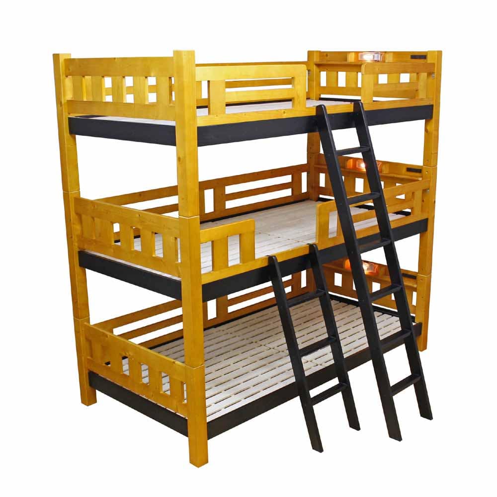 直列柱の3段ベッド BB-07-3-LBR メーカー直送 ▼返品・キャンセル不可【他商品との同時購入不可】