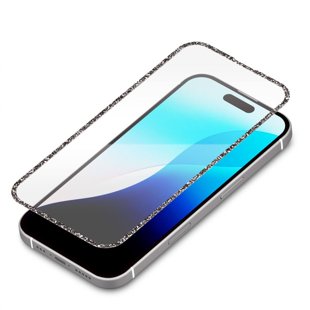 PGA iPhone16Pro用 液晶全面保護ガラス ラメフレーム ブラック/高透明 PG-24BGLL01BK 13g