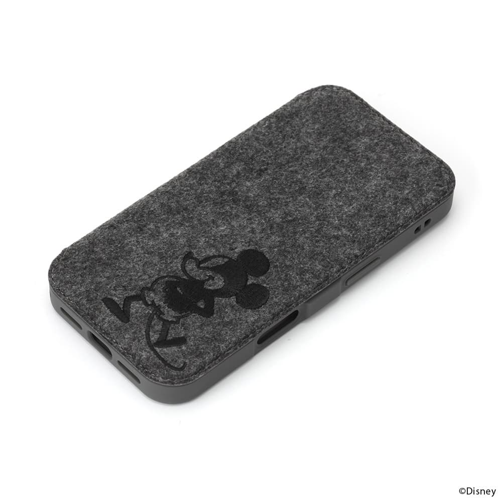 PGA iPhone 16用 ガラスフリップケース(フェルト) ミッキーマウス PG-D24AGF05MKY