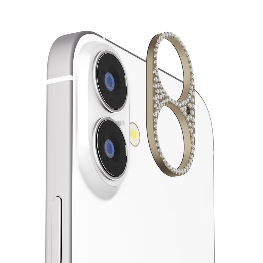 PGA iPhone 17／16／16 Plus用 カメラレンズフレーム ラインストーン／ゴールド 6g