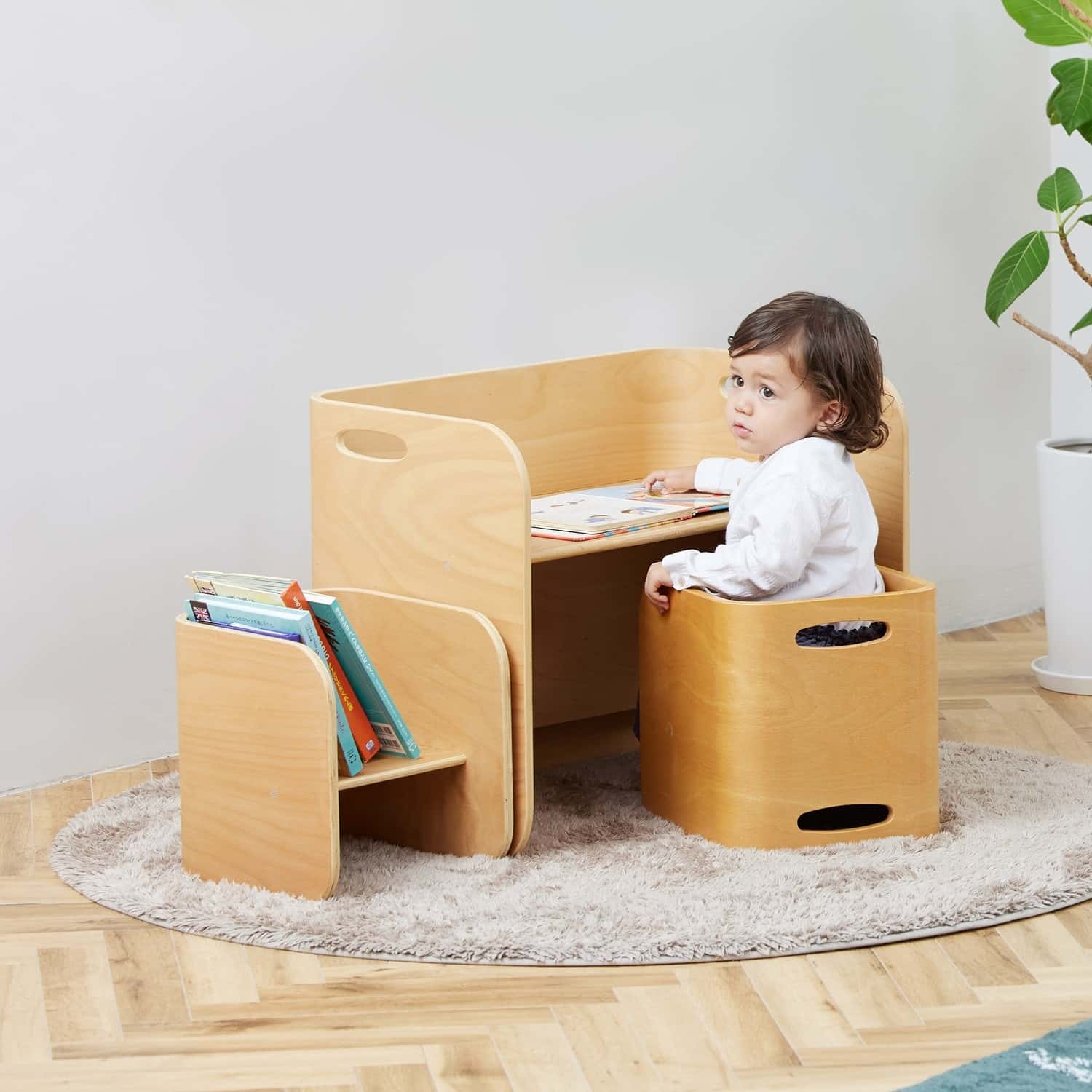 ホップル コロコロチェア＆デスク3点セット ナチュラル 【直送品】返品・キャンセル・他商品と同時購入
