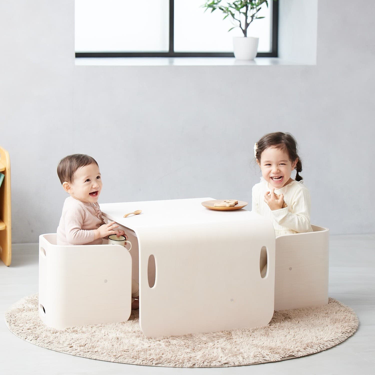 ホップル コロコロチェア＆デスク3点セット アイボリー 【直送品】返品・キャンセル・他商品と同時購入