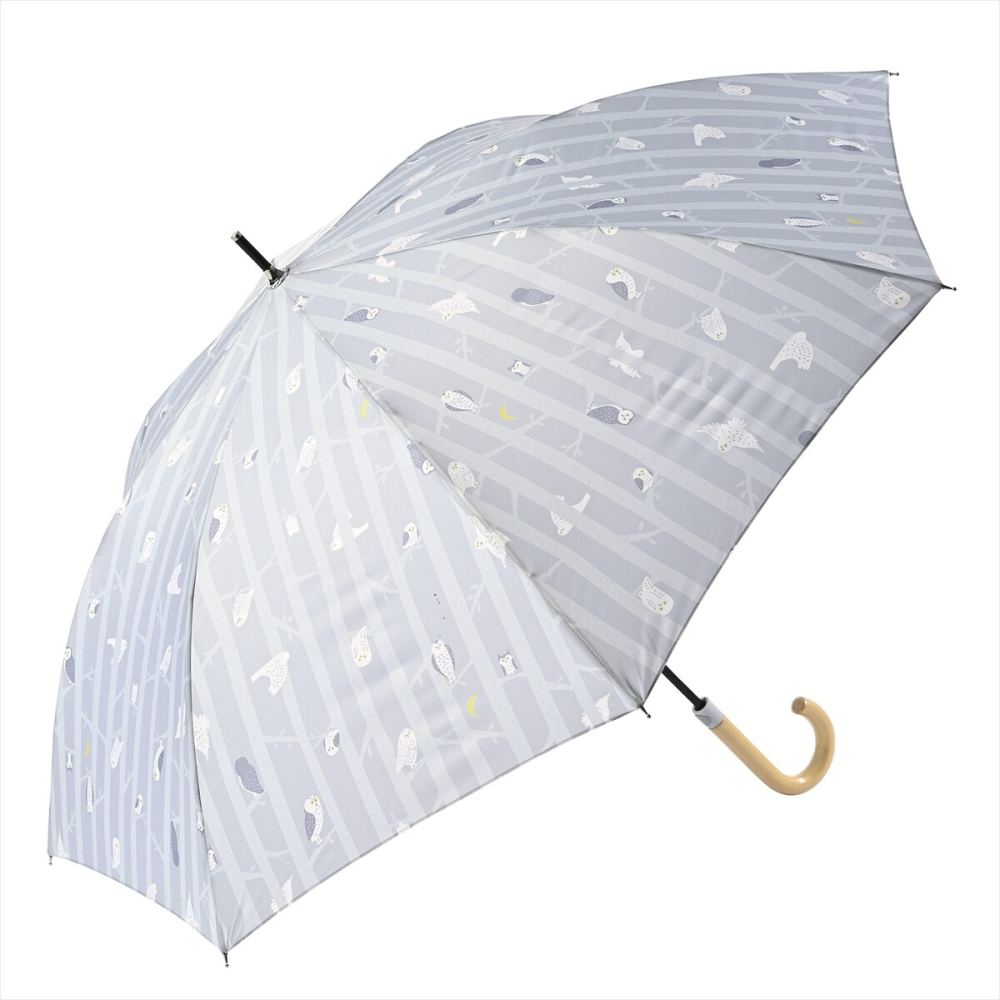 晴雨兼用 長傘 63cm エコルーペット フクロウ 17351GY メーカー直送 ▼返品・キャンセル不可【他商品との同時購入不可
