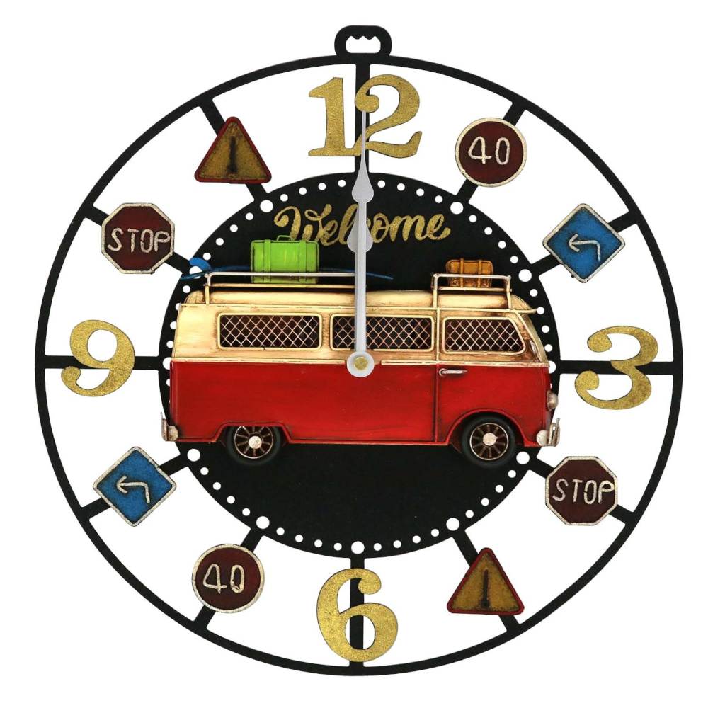 ブリキclock 掛け時計 bus 43172 【直送品】 返品・キャンセル・他商品と同時購入は不可