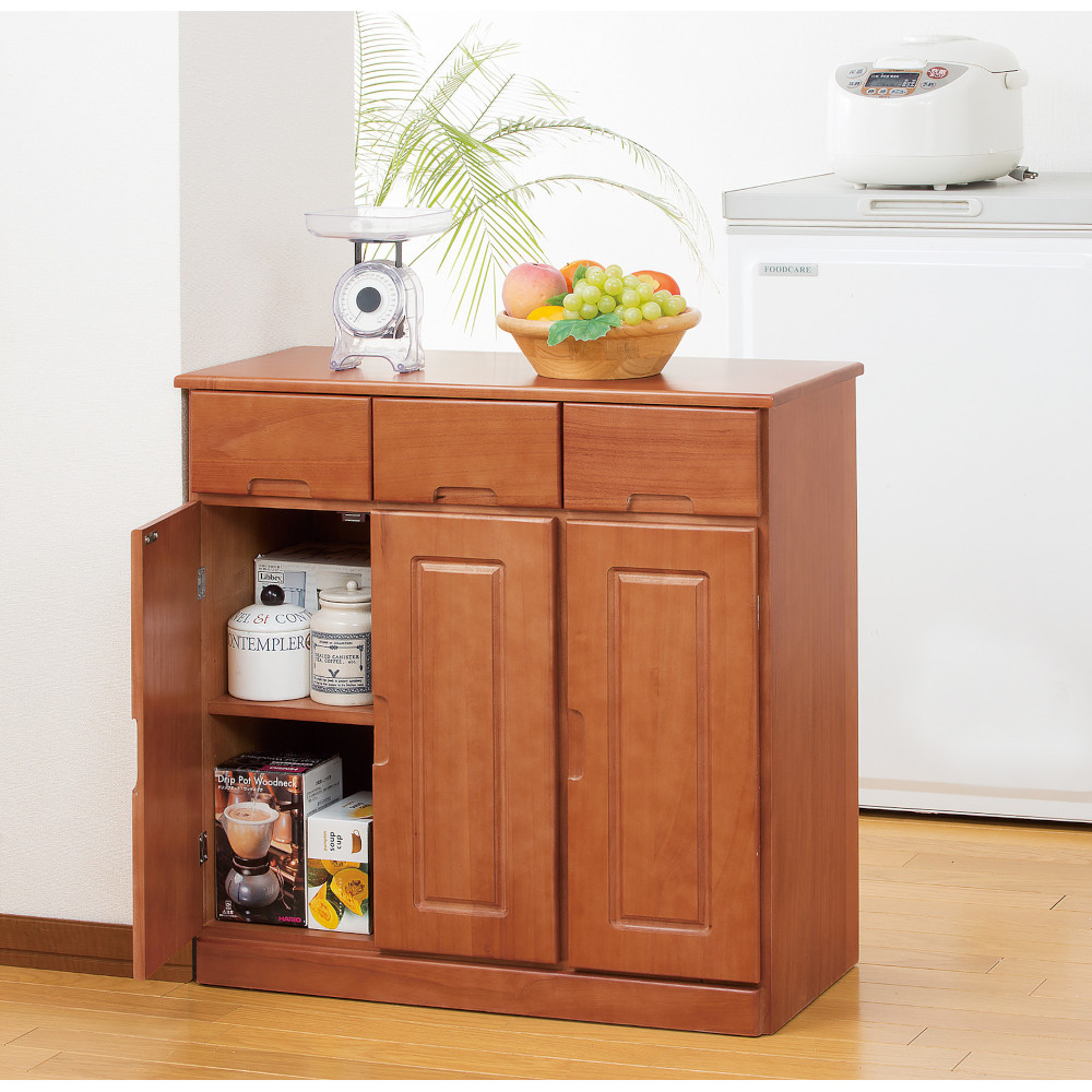 天然木カウンターワゴン 3枚扉 ブラウン[0254510] メーカー直送 ▼返品・キャンセル不可【他商品との同時購入不可】