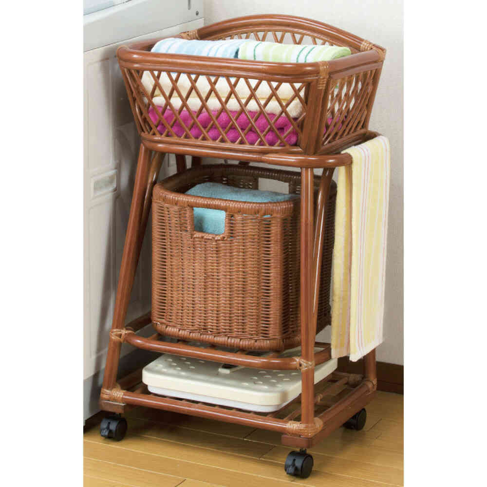 東京ラタン 天然籐2段ランドリー[03081] メーカー直送 ▼返品・キャンセル不可【他商品との同時購入不可】