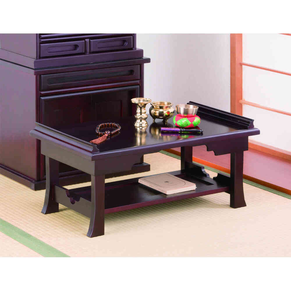 棚付き折りたたみ供物机 紫檀調[0338720] メーカー直送 ▼返品・キャンセル不可【他商品との同時購入不可】