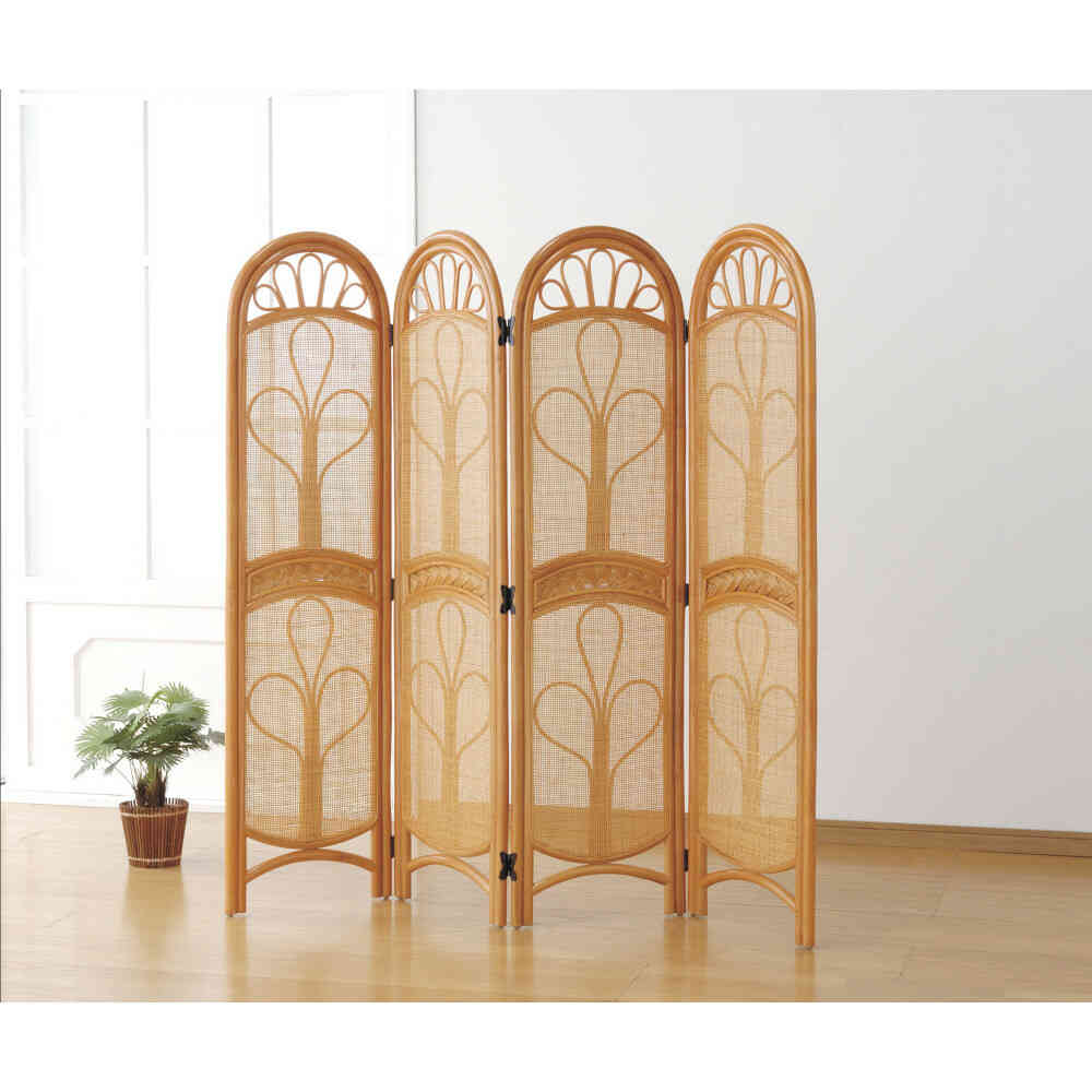 天然籐スクリーン 4連[03640] メーカー直送 ▼返品・キャンセル不可【他商品との同時購入不可】