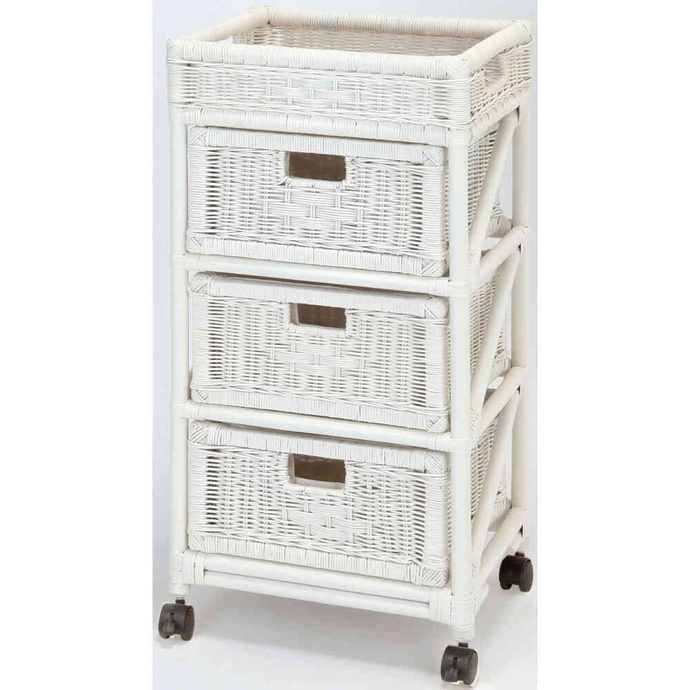 天然籐ランドリーチェスト スリム3段 ホワイト[0364820] メーカー直送 ▼返品・キャンセル不可【他商品との同時購入不可】