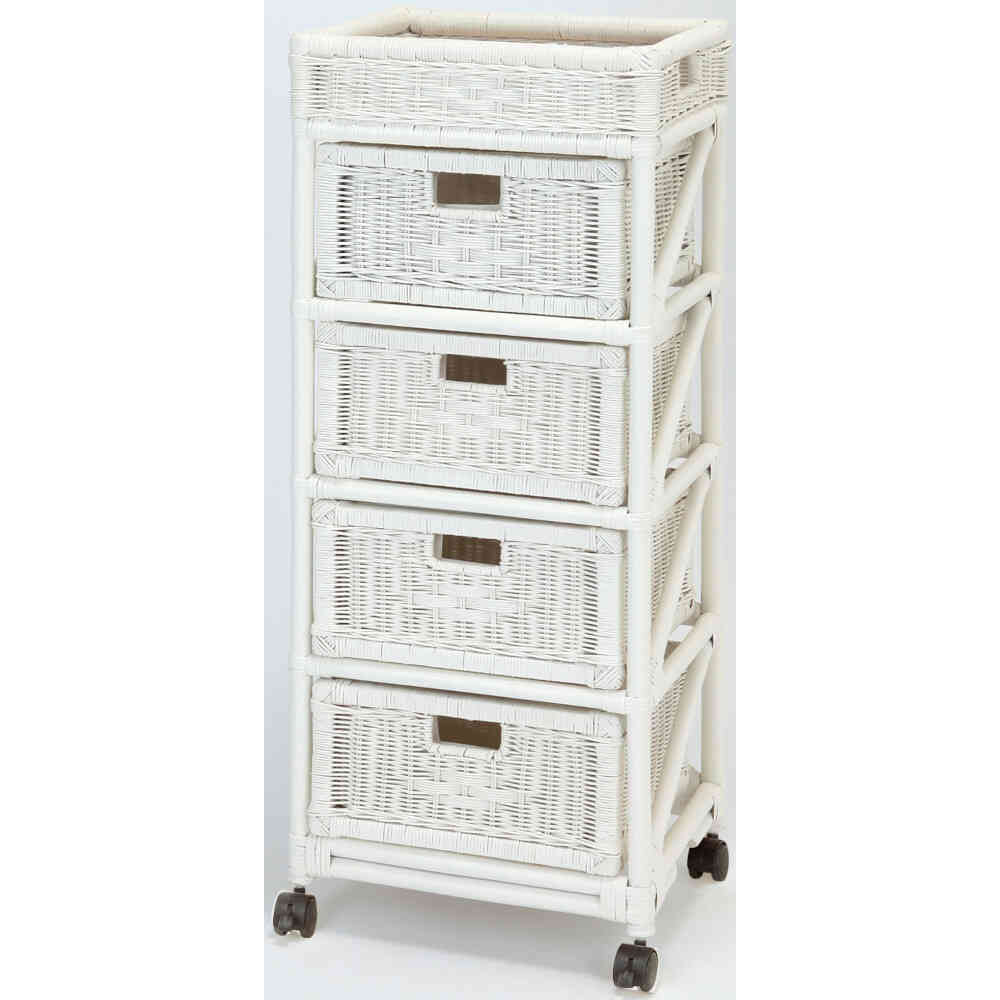 天然籐ランドリーチェスト スリム4段 ホワイト[0364920] メーカー直送 ▼返品・キャンセル不可【他商品との同時購入不可】