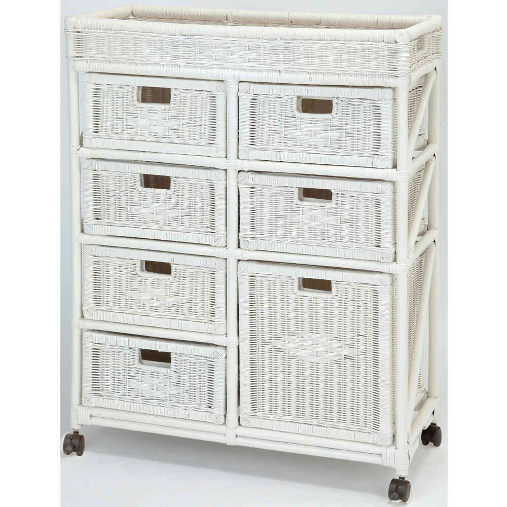 天然籐ランドリーチェスト ワイド4段 ホワイト[0365120] メーカー直送 ▼返品・キャンセル不可【他商品との同時購入不可】