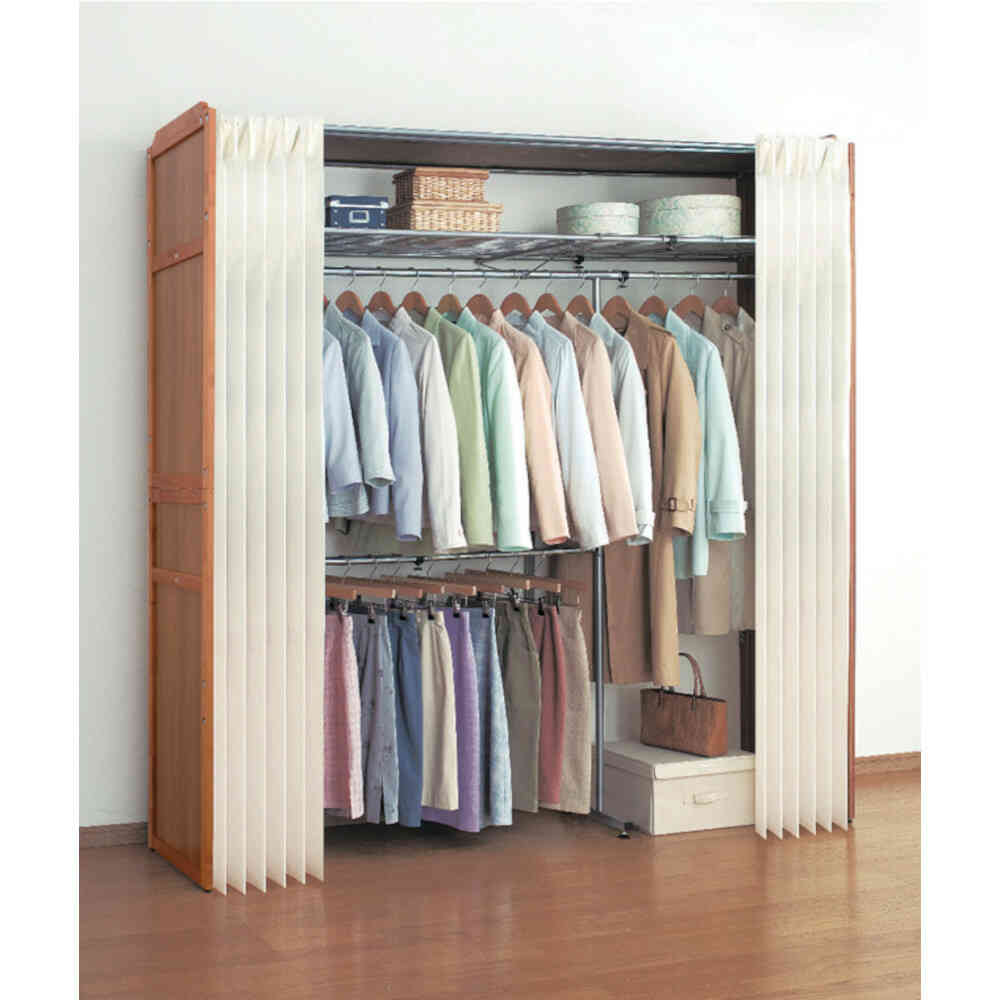 木製伸縮式クローゼットハンガー 棚付き[0387210] メーカー直送▼返品・キャンセル不可[他商品との同時購入不可]